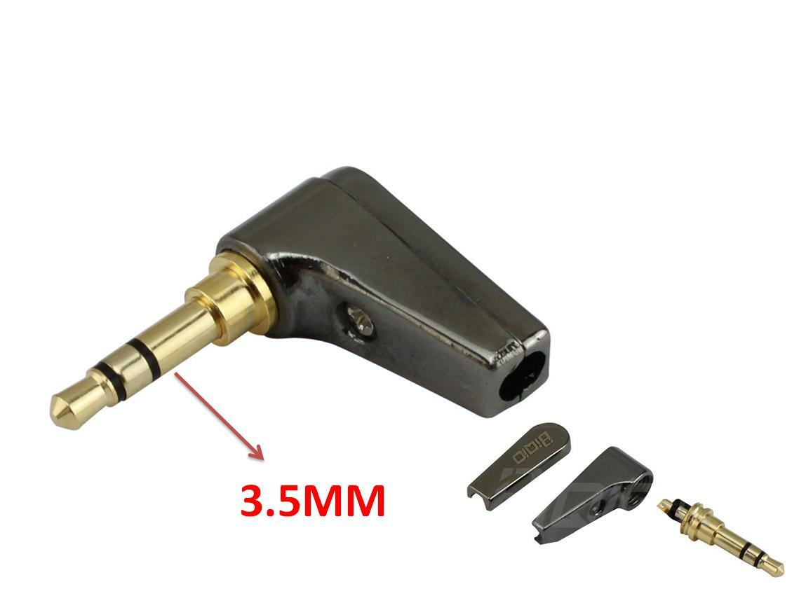 2X Gold Plated 3.5mm Stereo 3 Pole 90 Degree Male Jack Plug Audio For Headphone