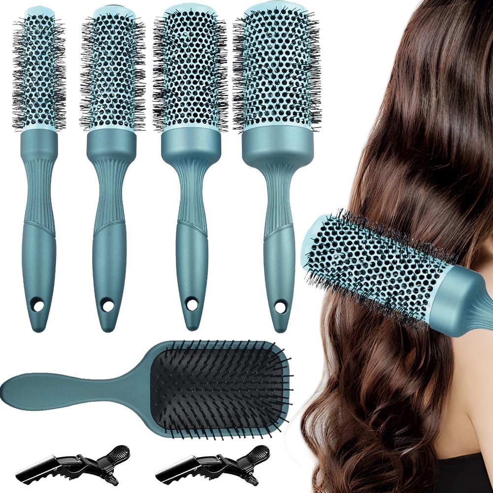 Aozzy 5Pcs Round Thermal Barrel Brush Set - Professional Heat Styling Curling