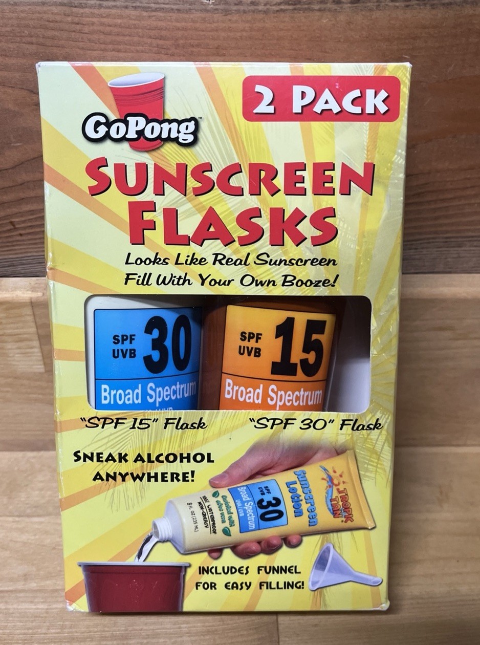 GoPong SF-02 Hidden Sunscreen Alcohol Plastic Flasks, 2 Bottles W/Funnel