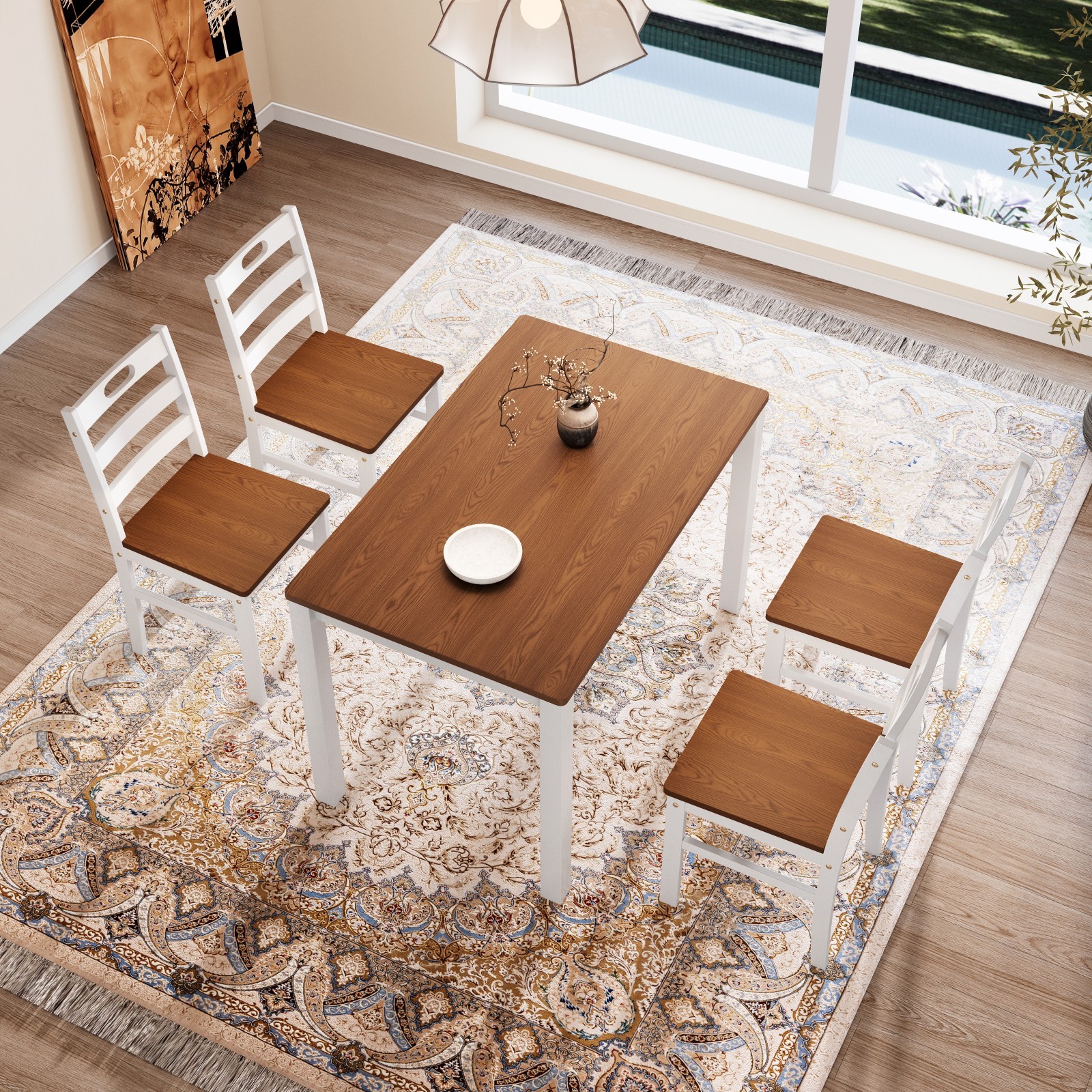 Kitchen Table and Dining Room Table Set, Wood Elegant Kitchen Sets for 4 Walnut