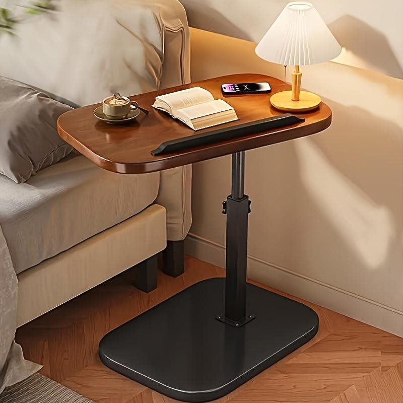 Walnut C-Shaped Sofa Bed Tray Table - Multi Functional Armrest Side Table