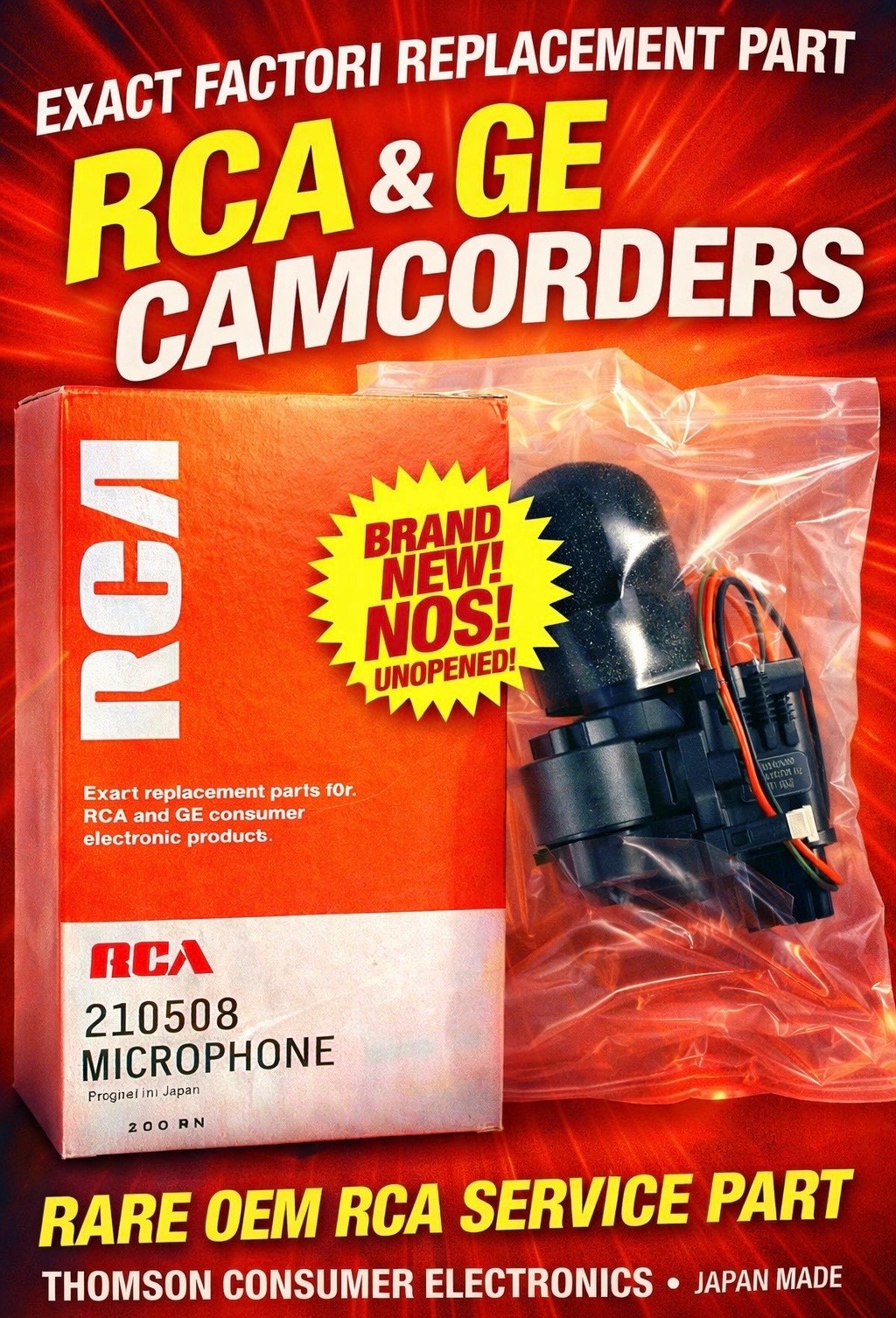 RCA 210508 Microphone NOS Factory Replacement for RCA & GE Camcorders - NEW
