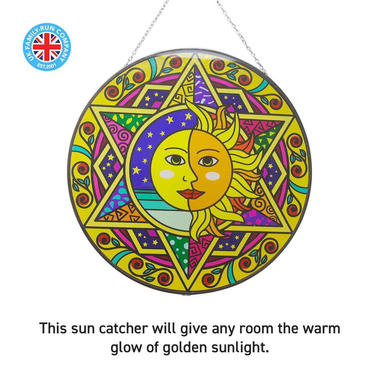 Large 30cm diameter Sun and moon eclipse glass sun catcher with chain