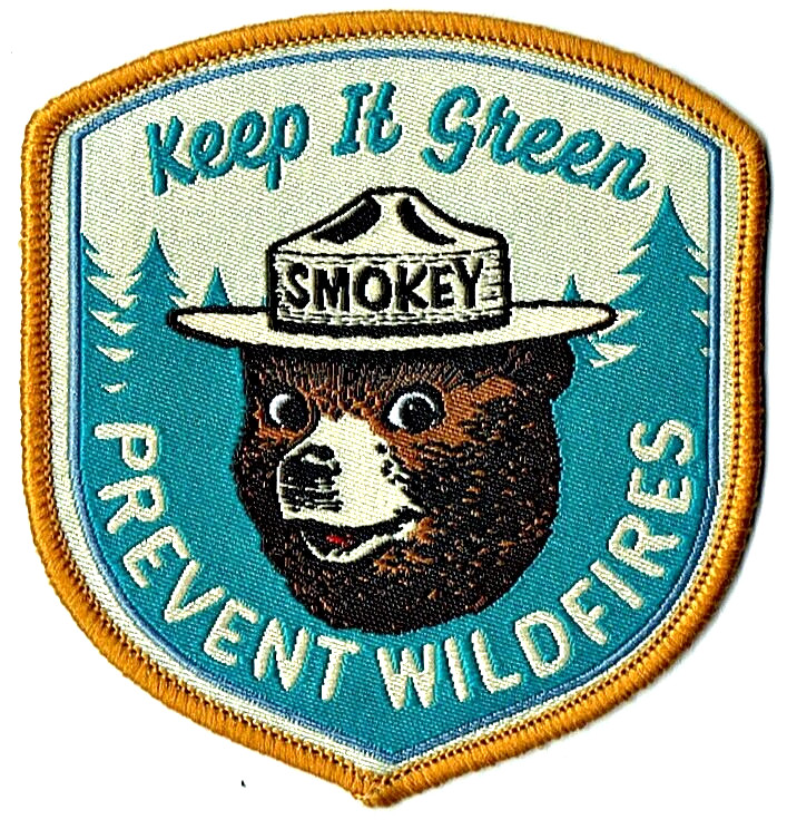 OFFICIAL SMOKEY BEAR "Keep It Green" EZ Sew PATCH & STICKER - NEW - WE SHIP FAST