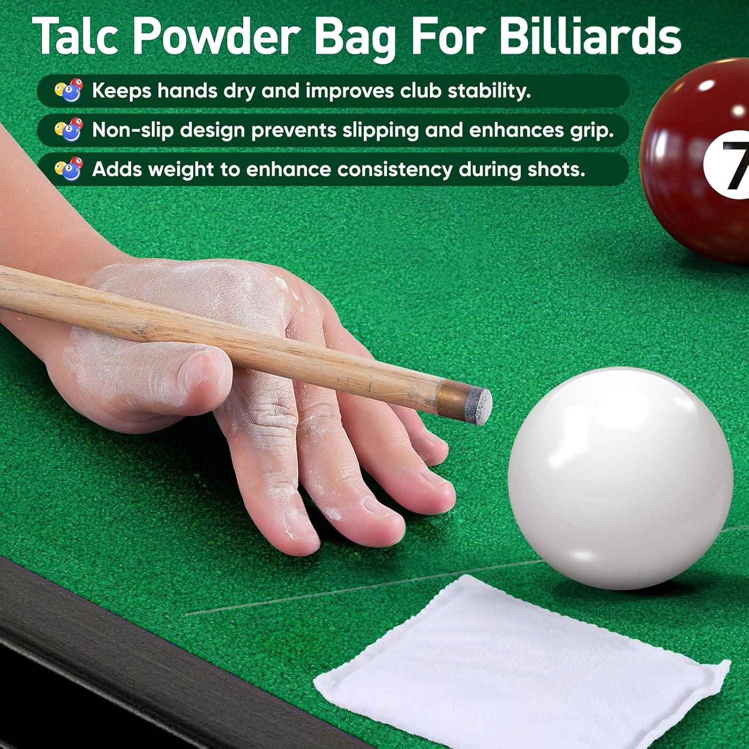 Talc Powder Bag for Billiards, Talcum Powder Bag for Billiard Pool Dry Hands and