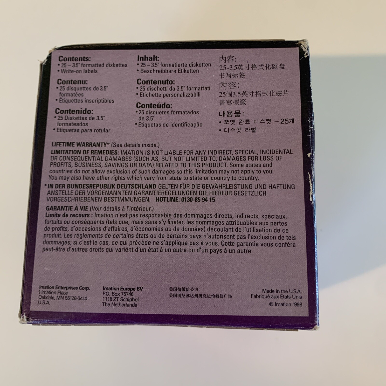 IMATION Diskettes 2HD, 1.44 MB IBM Format 3.5” 25 Pack NEW Sealed Box NOS 1998