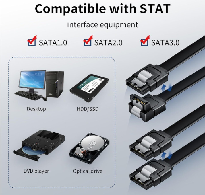 2 Cables SATA III 6Gbps 90° + Recto 7Pin SSD HDD, Nuevo