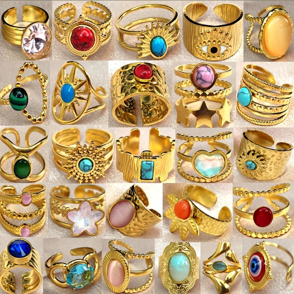 20Pcs Wholesale TOP Mix Stainless Steel Resin Stone Zircon Engagement Rings