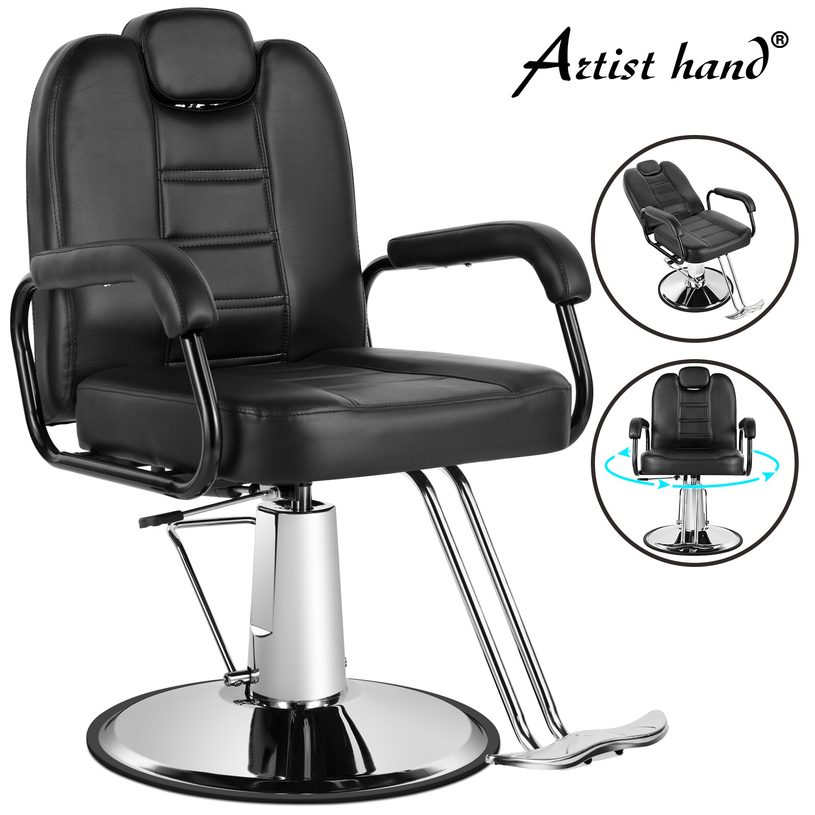 Black Reclining Hydraulic Barber Chair Hair Styling Salon Beauty Spa Equipment