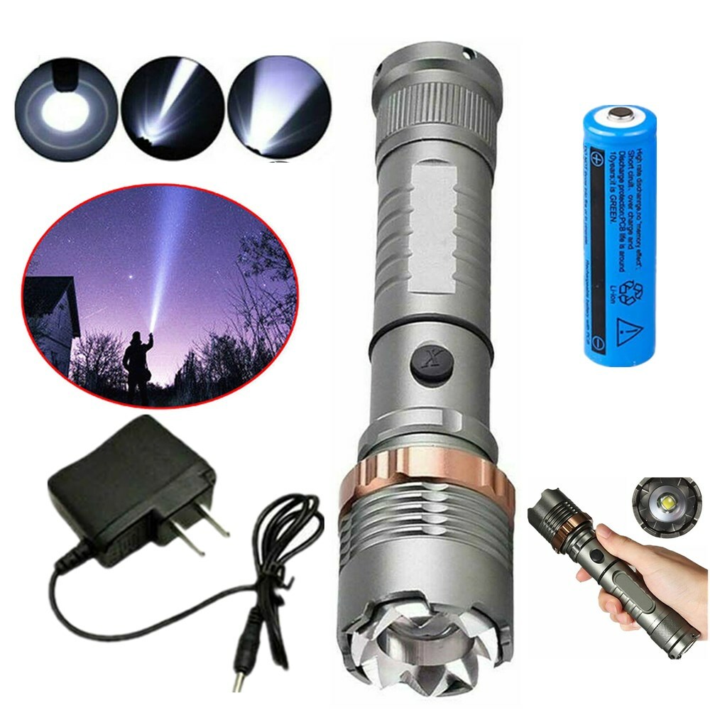 Brightest 9500000LM Police Tactical Flashlight Rechargeable High Power Led Torch