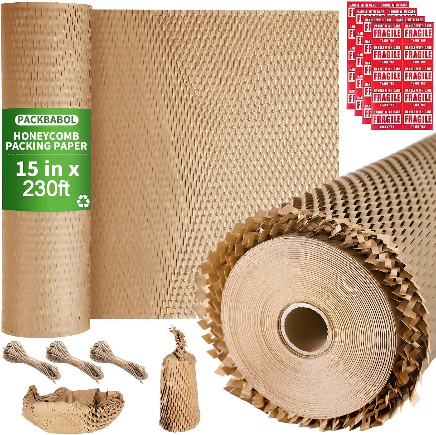 Honeycomb Packing Paper Bubble Wrap Roll 15" X 230' - Eco-Friendly Bubble Cushio