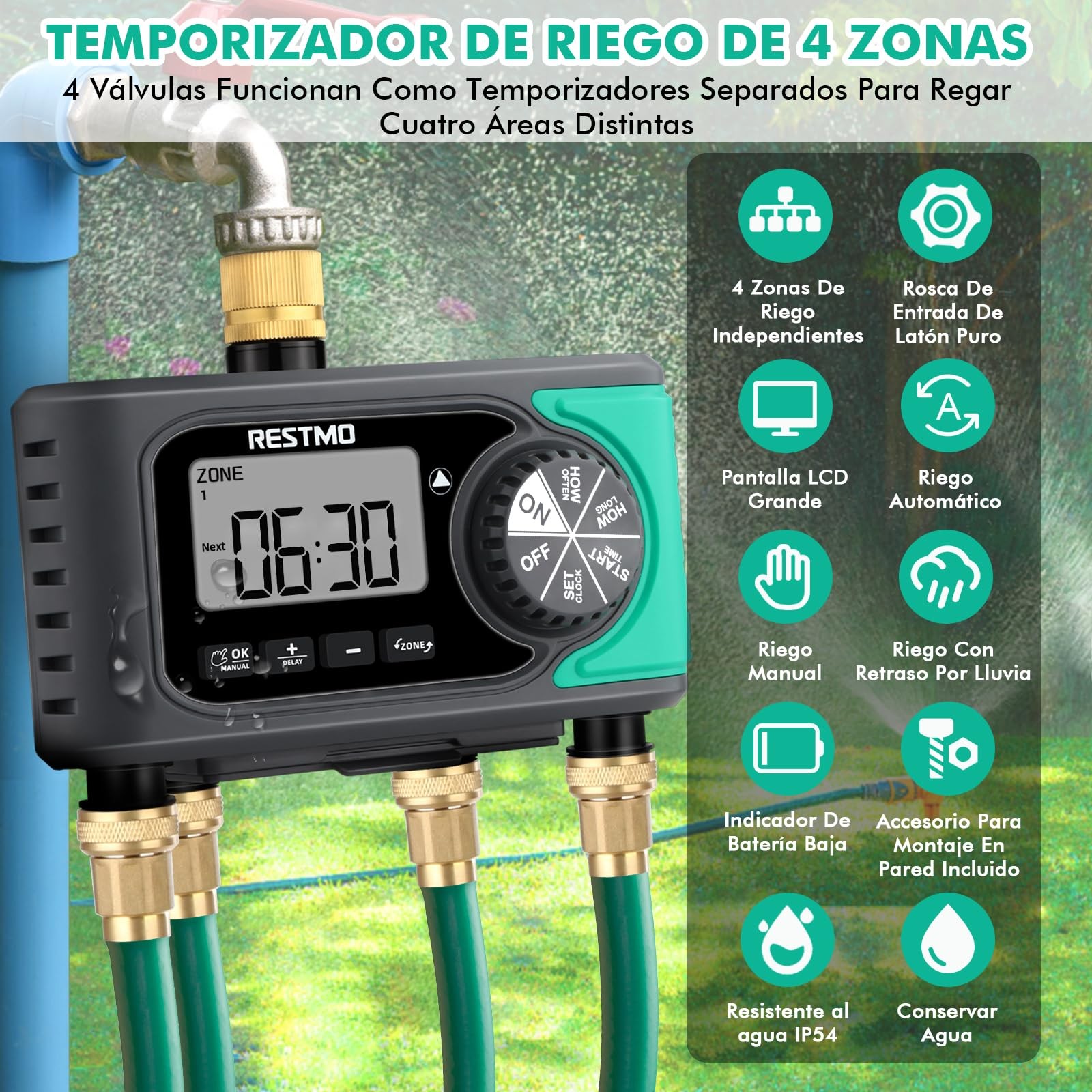 4Zone Sprinkler Timer, Programmable Water Timer for Garden Hose