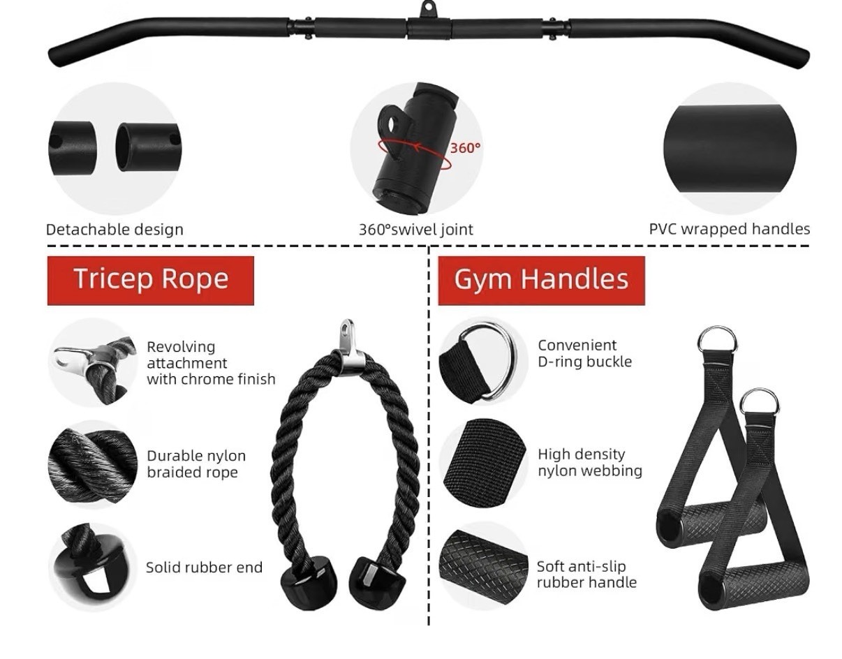 Fitness Cable LAT Pulley System Pull Down Machine Attachments Workout Equipment