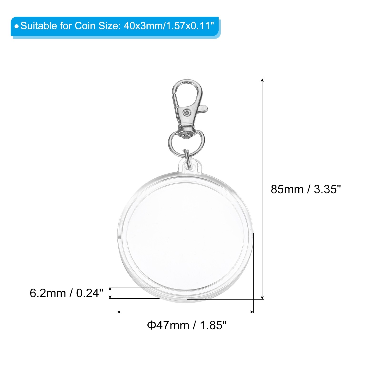 Plastic Coin Keychain Holder, 3pcs Round Coin Case, Silver