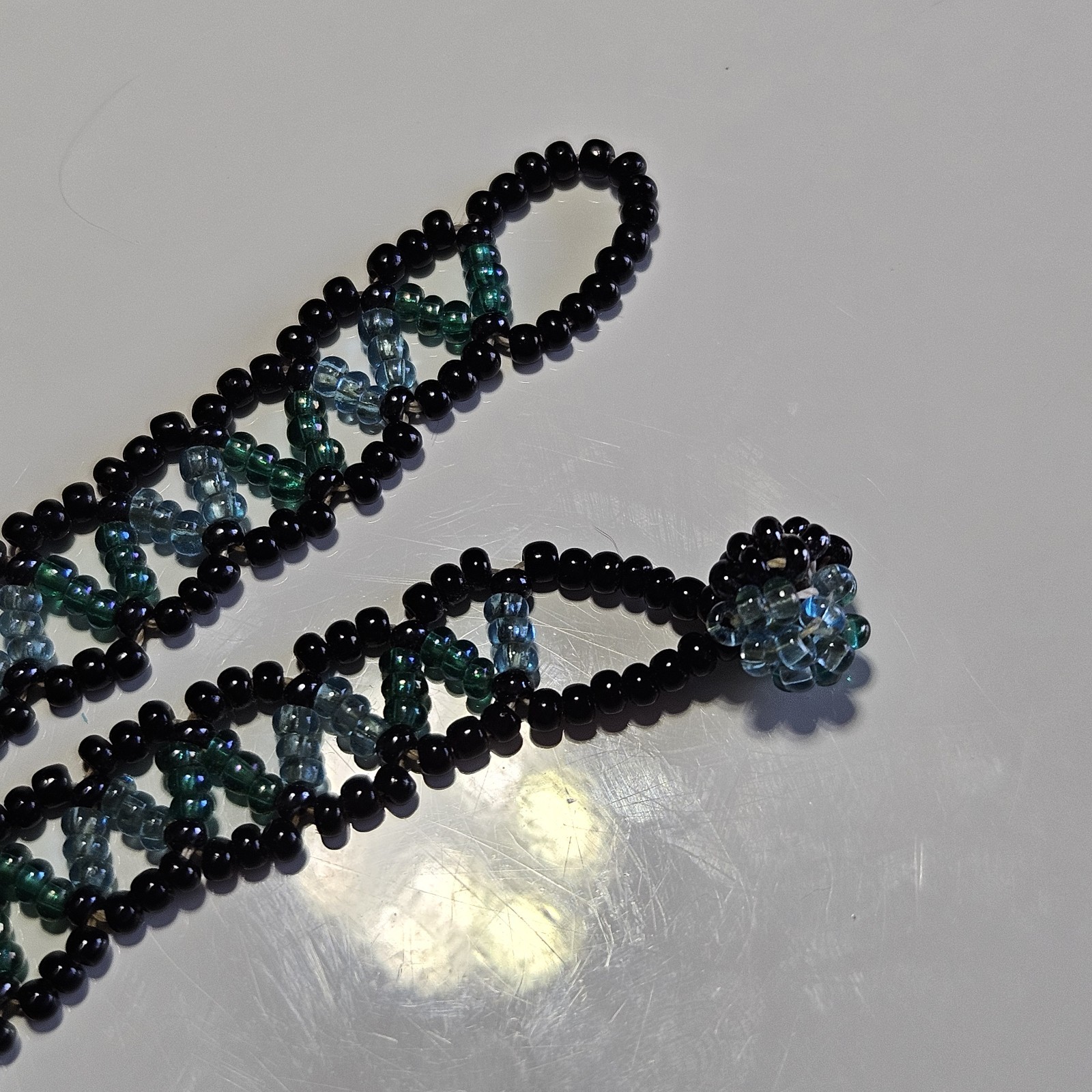 Artisan Handmade Blue And Black Seed Bead Bracelet 7"