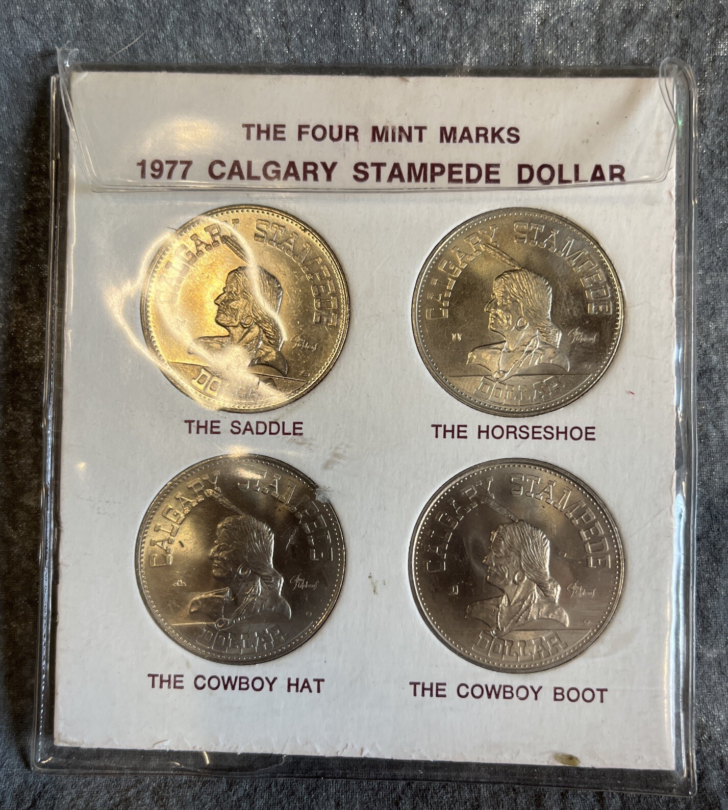 Set Of 4 1977 Calgary Stampede Dollars Commemorative Coins With Holder