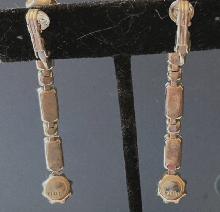 Vintage Weiss Signed Crystal Drop Clip Earrings EUC #74