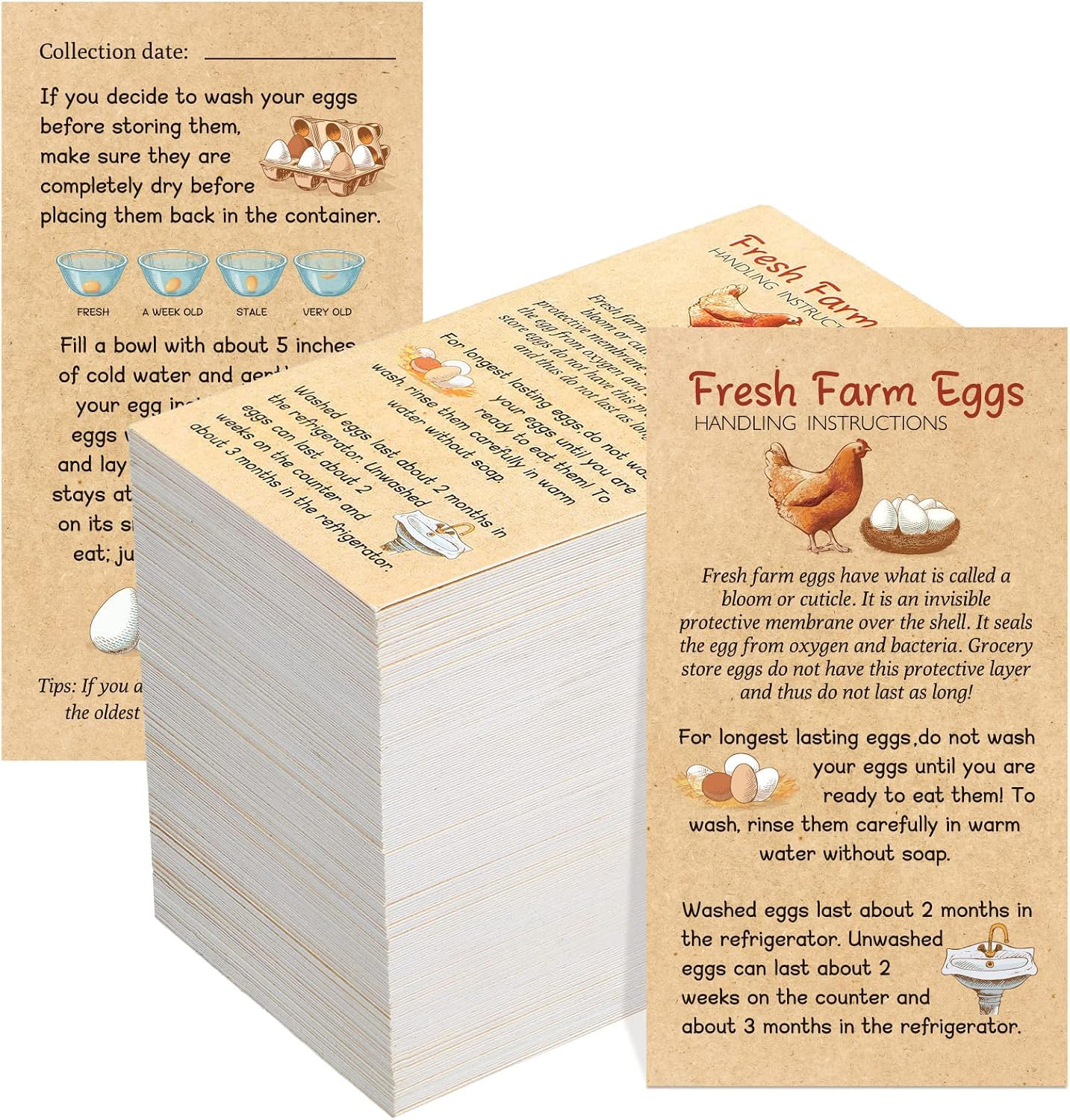 200 Pcs Egg Handling Instruction Cards Bulk Fresh Farm Egg Care Labels 2 X 3.5''