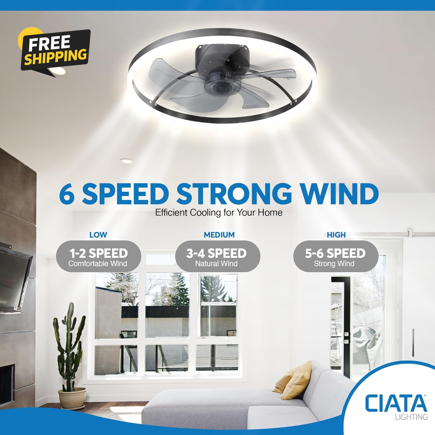 Lighting Ceiling Fan Light - 19.7" Low-Profile Flush Mount Ceiling Fans