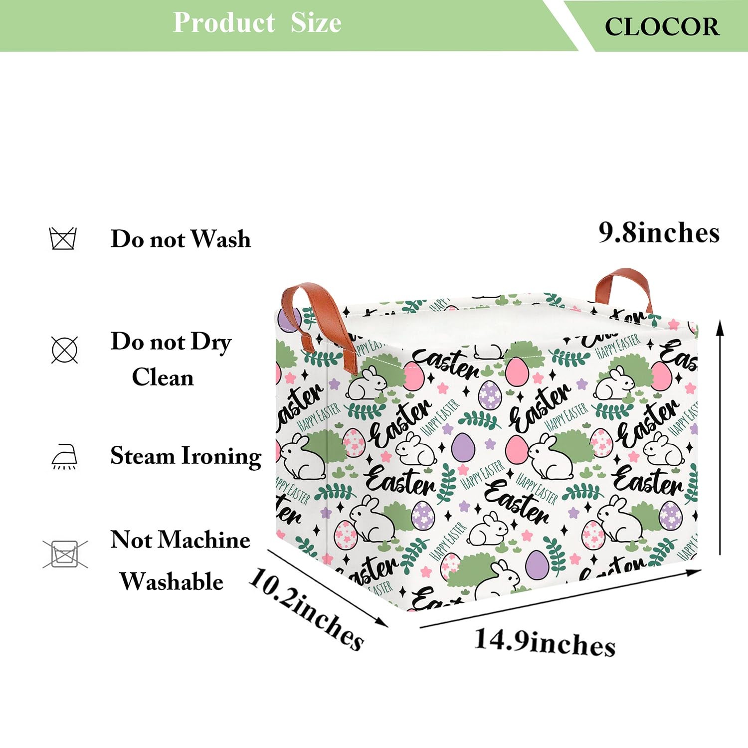 CLOCOR Rectangular Green Easter Gift Basket Empty,Waterproof Storage Basket w...