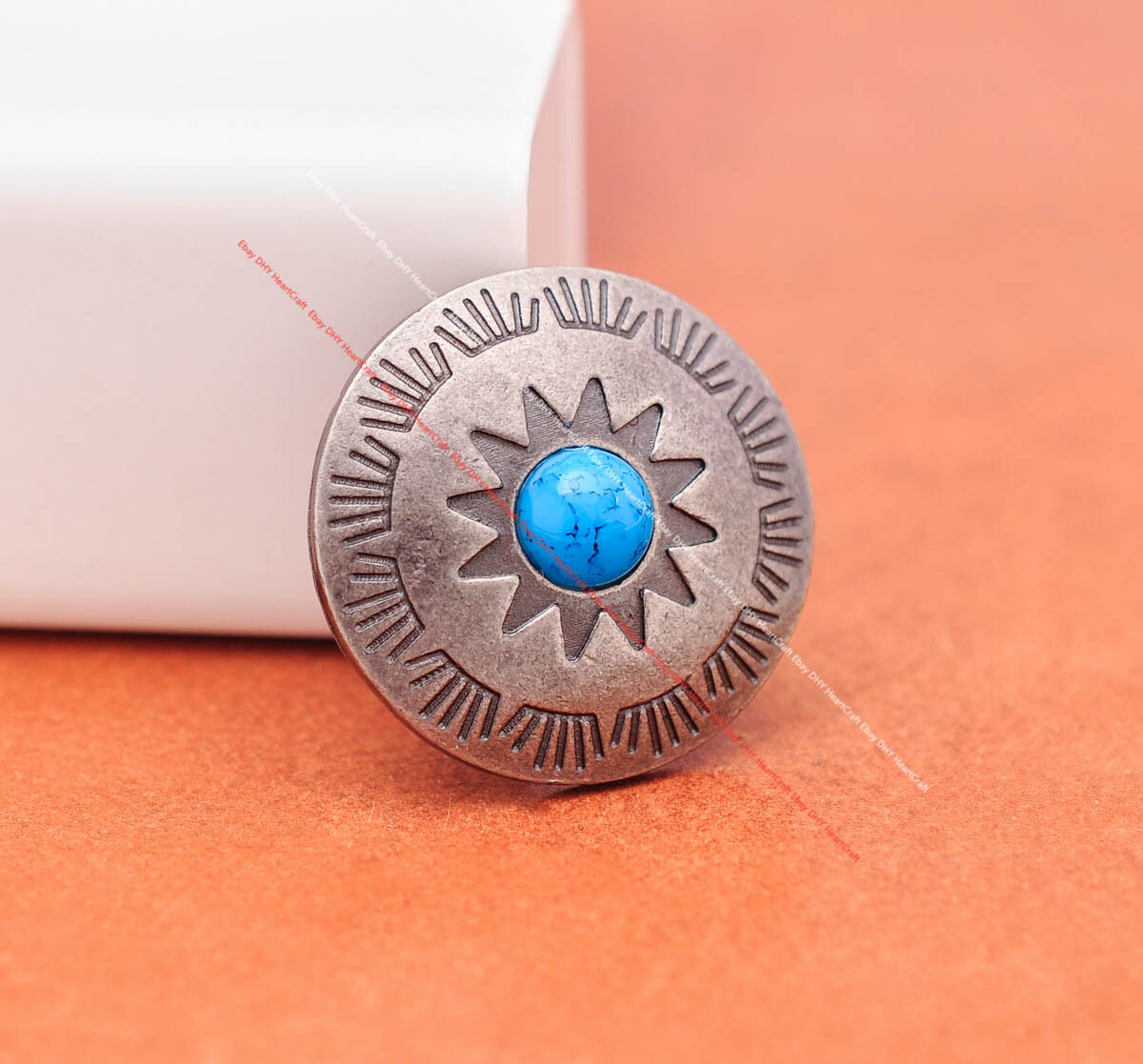 10X Vintage Silver Sun Flower Leathercraft Belt Bag Turquoise Conchos Screwback