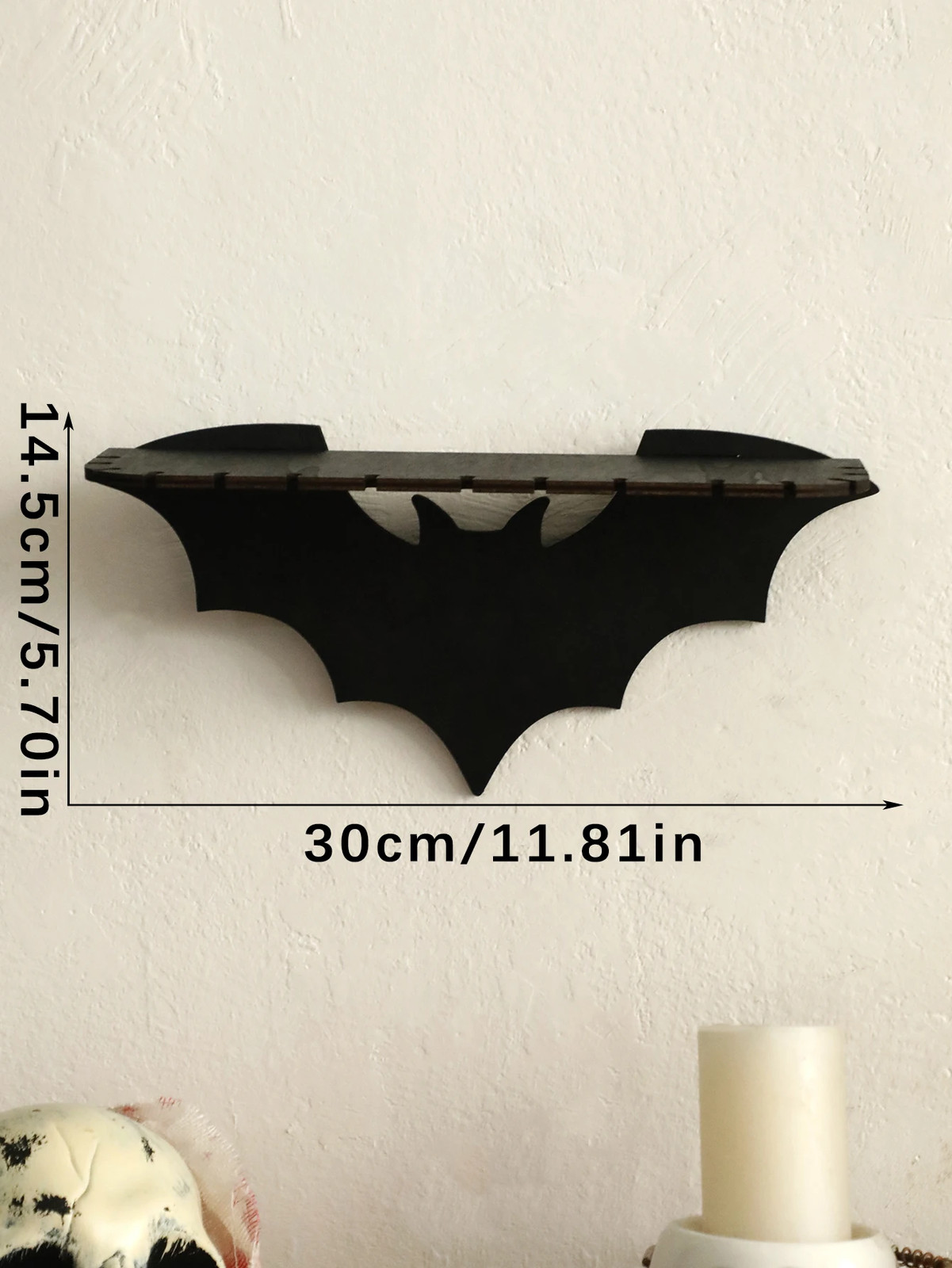 Black Bat Wing 11.8in Gothic Wall Shelf Black Wooden Hanging Display Shelf