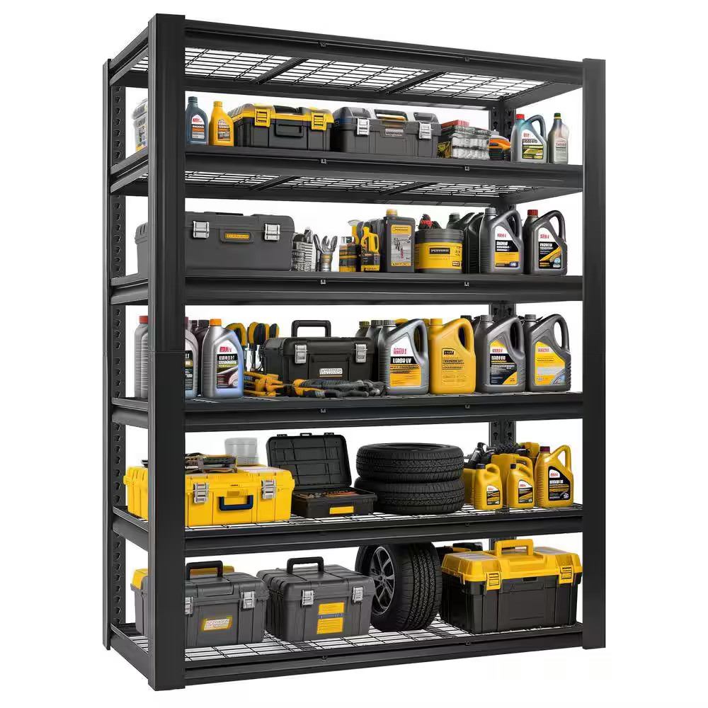 6-Tiers Heavy Duty Metal Adjustable Garage Storage Shelving Unit in Black (60 In