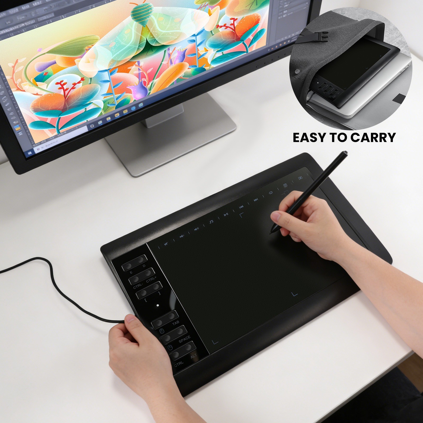 Graphics Drawing Tablet with Battery-Free Pen - 10x6Inch Area for PC/Mac/Android