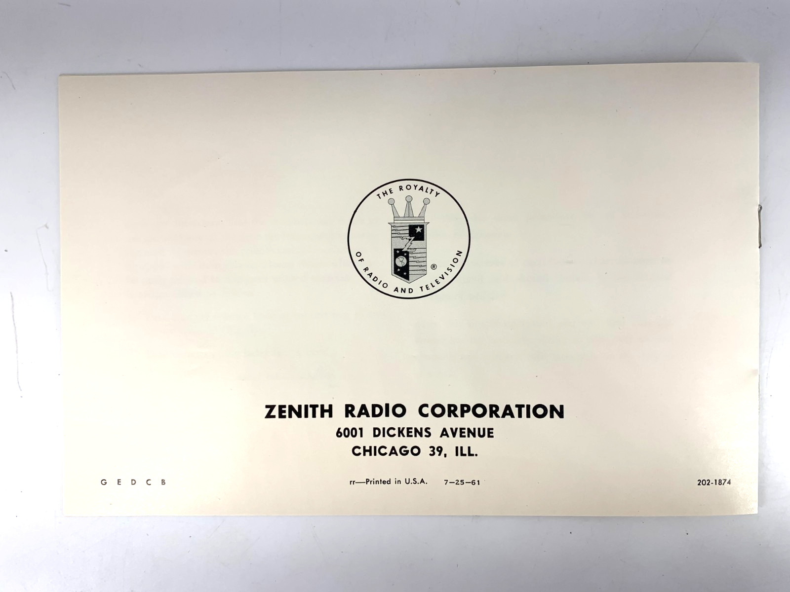 Zenith 1961 Space Command Remote Control 400 Series Operating Guide