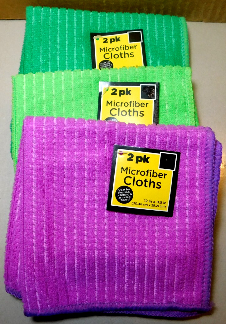 Base4~Microfiber Clothes 12" Set Of (6) Six Toal (4 Green & 2 Purple)