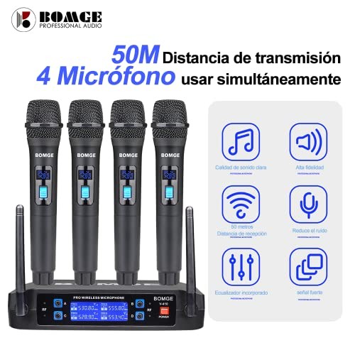 Wireless Microphone System, Pro 4-Channel Cordless Mic Set with Four V410