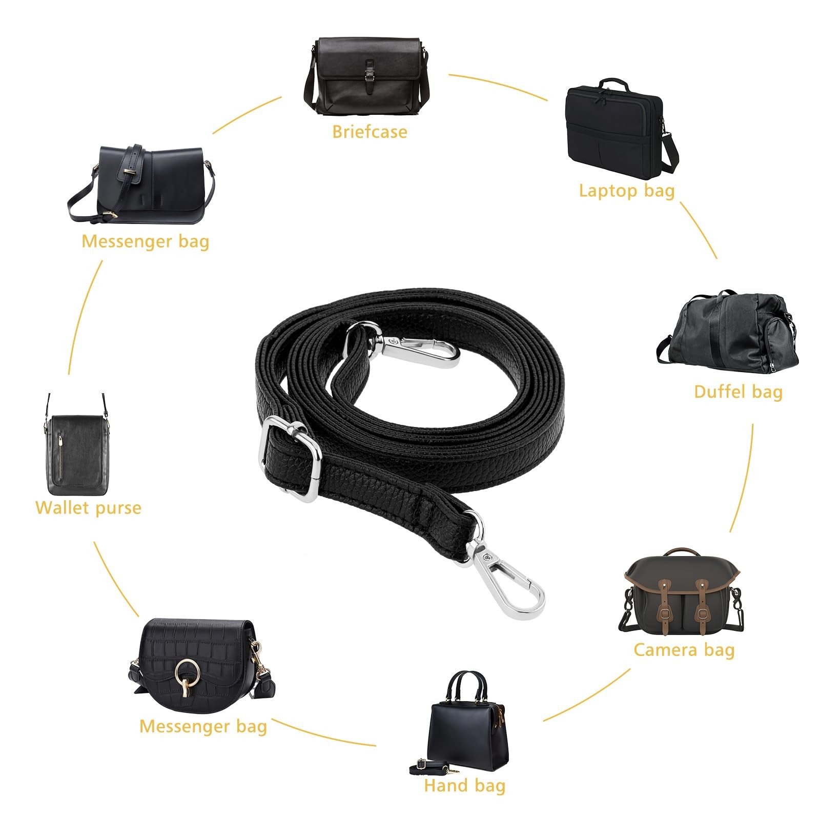 Leather Purse Strap Replacement Black Leather Crossbody Strap Adjustable