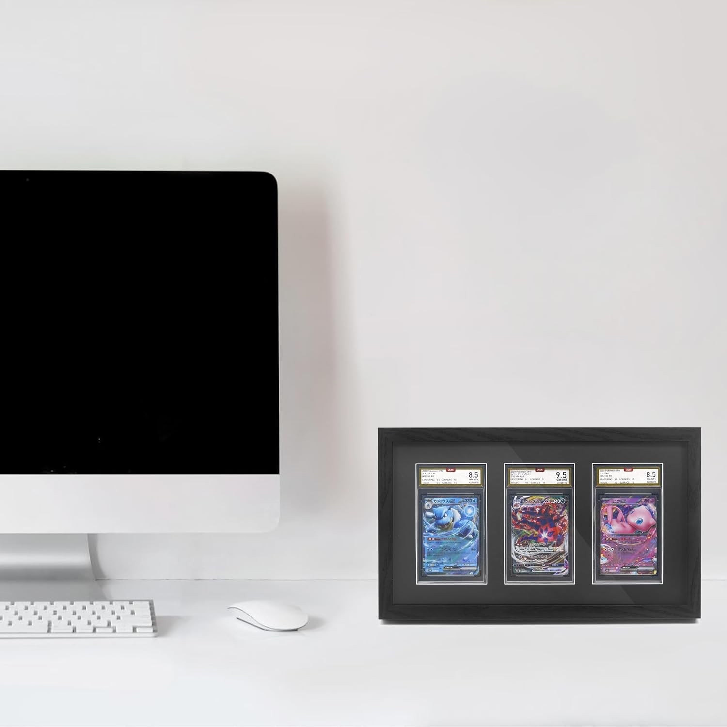 PSA Graded Card Display Frame, Wall Mount Baseball Trading 3 card, Black