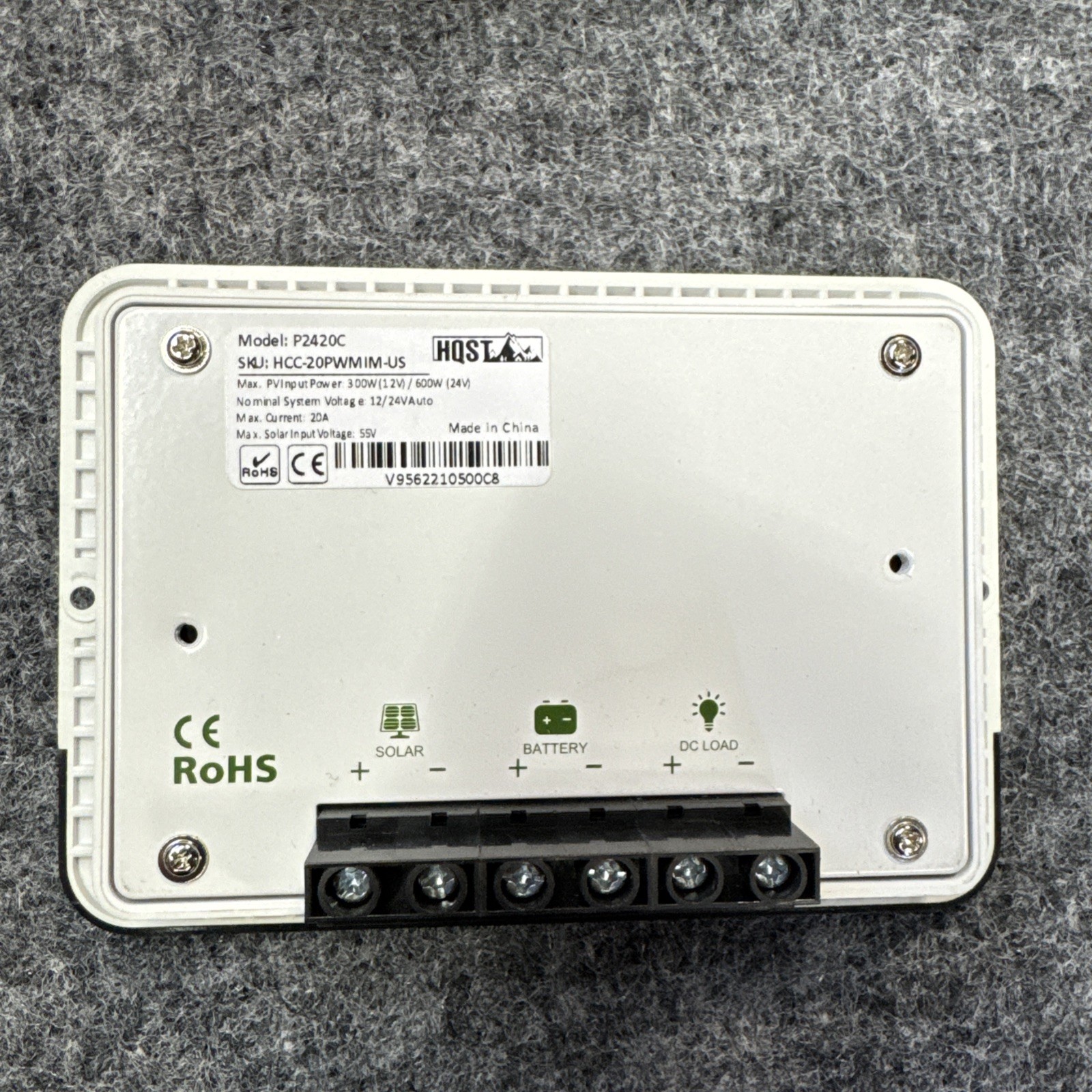 HQST 20A PWM Flush Mount Charge Controller w/ LCD Display
