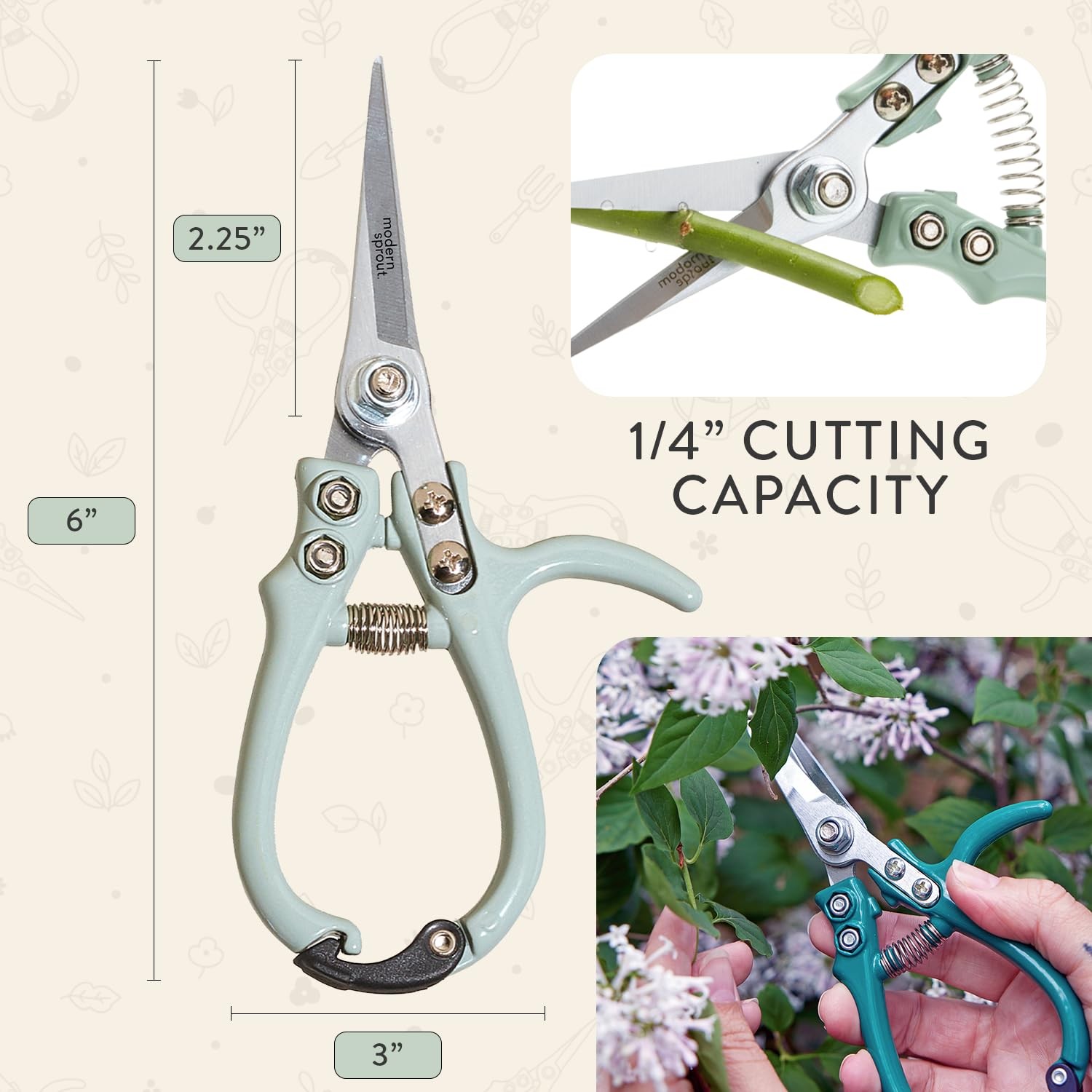 Modern Sprout Pruning Shears - Herb Snipping Scissors- Shears, Sage