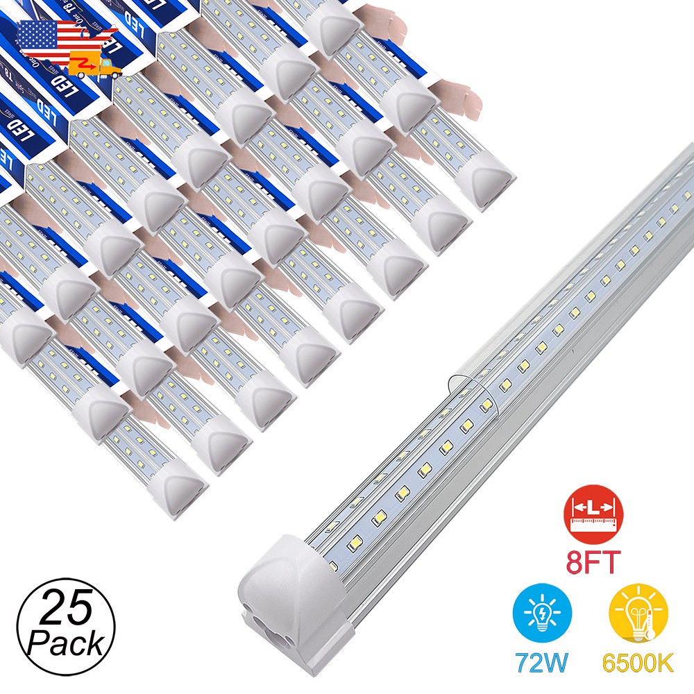 25 Pack 8Ft Led Shop Lights 72W Linkable T8 8Ft Led Tube Light 6500K Garage Lamp