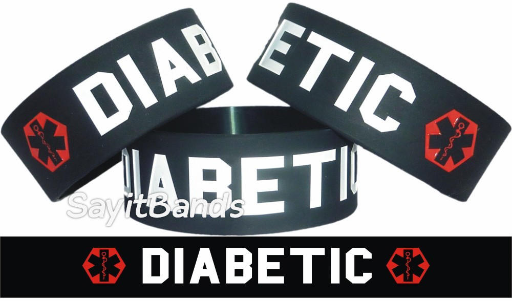 Three (3) of Diabetic Wristbands Diabetes Wide Bracelet for Awareness in Black