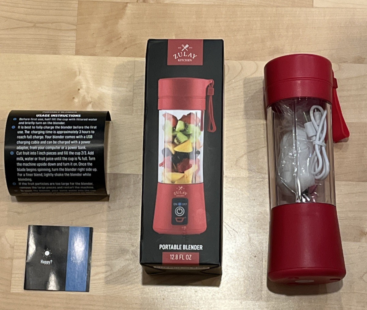 NEW Zulay Kitchen Portable Blender 12.8 Fl Oz. Open Box Never Used Red