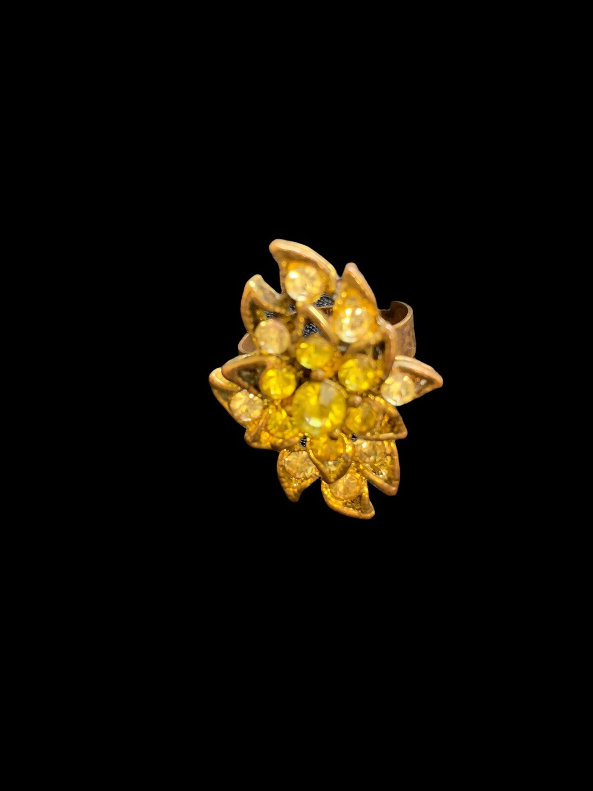 Vintage Adjustable Yellow & white rhinestone ring