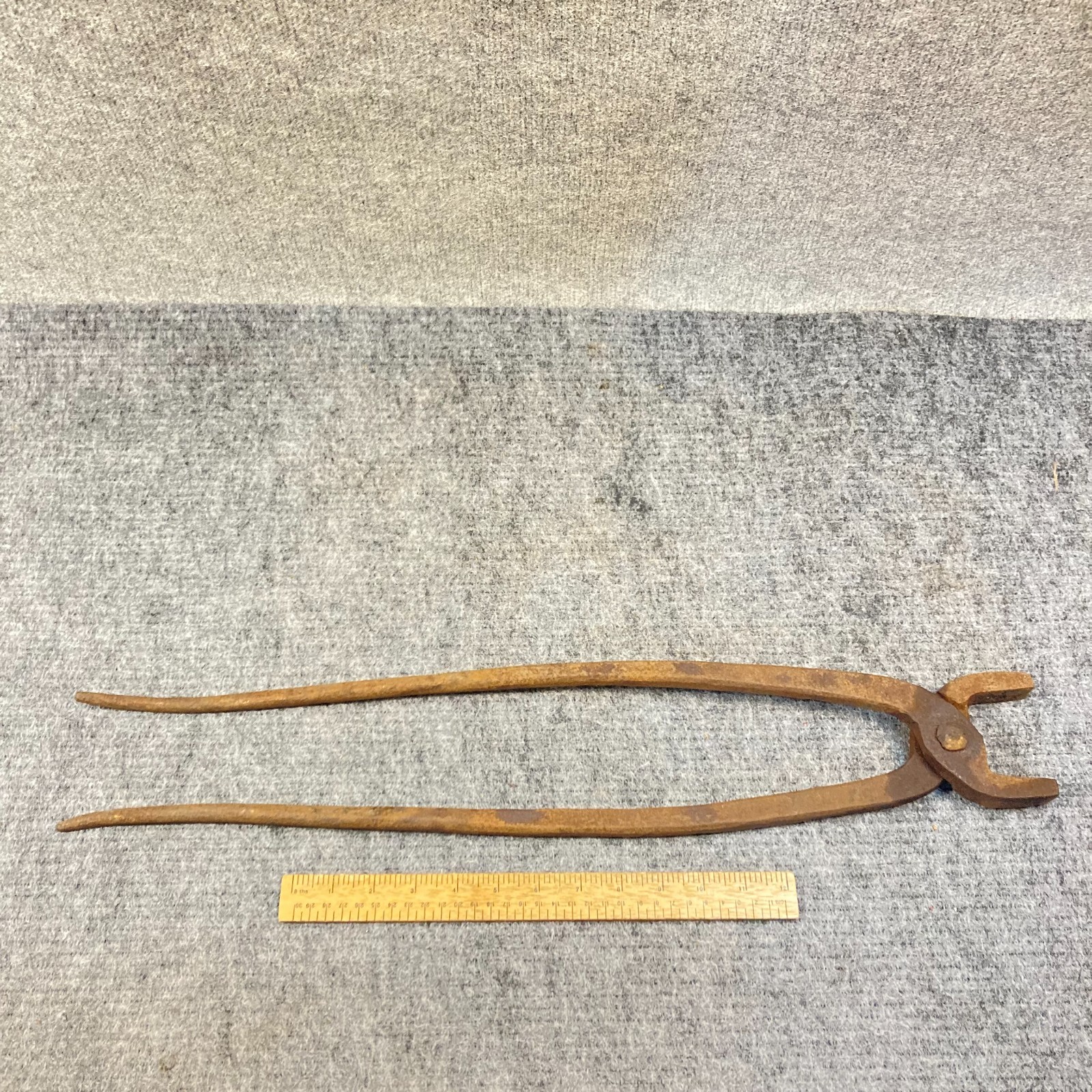 Vintage Blacksmith Tongs Flat Straight Jaw 25" Forged Iron