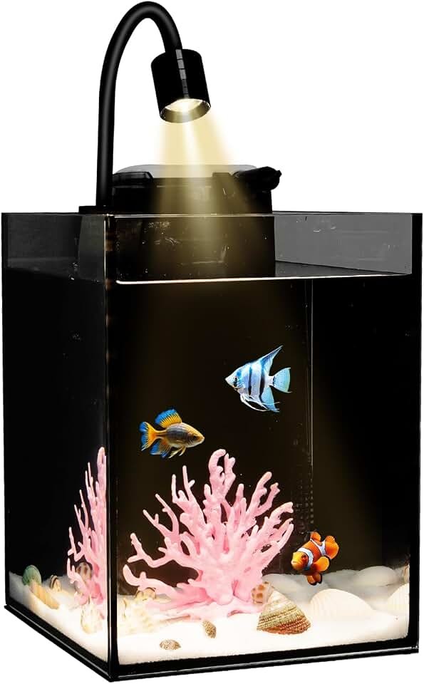 Desktop Aquarium Mini Tank Kit, 1.2 Gallon Rimless Cube with Filter, LED