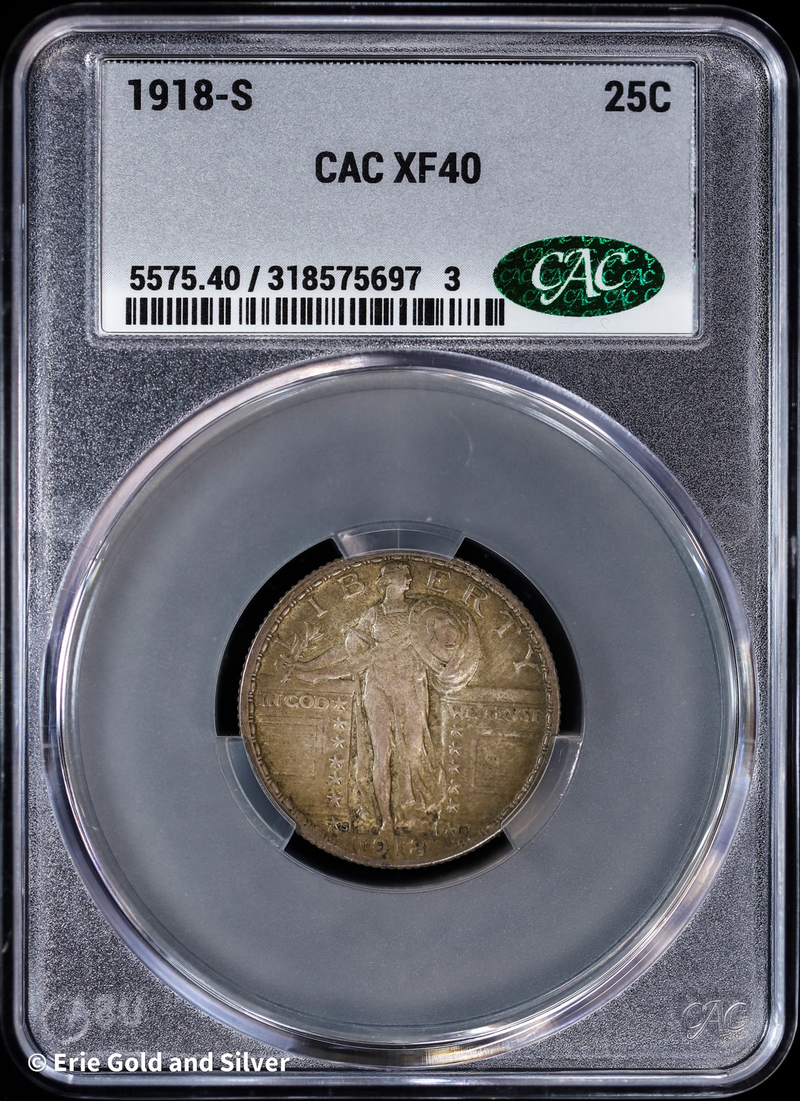 1918-S Standing Liberty Quarter CAC XF 40