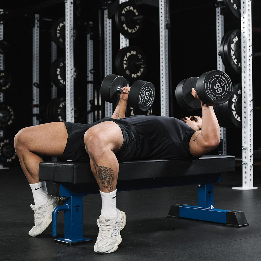 Titan Fitness TITAN Series Single Post Flat Bench, Rated 1,200 LB, Navy Finish