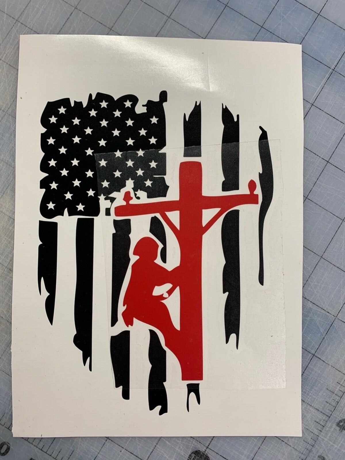 1- set of Linemen Flag Corn Hole Board Decals 22w x 32h