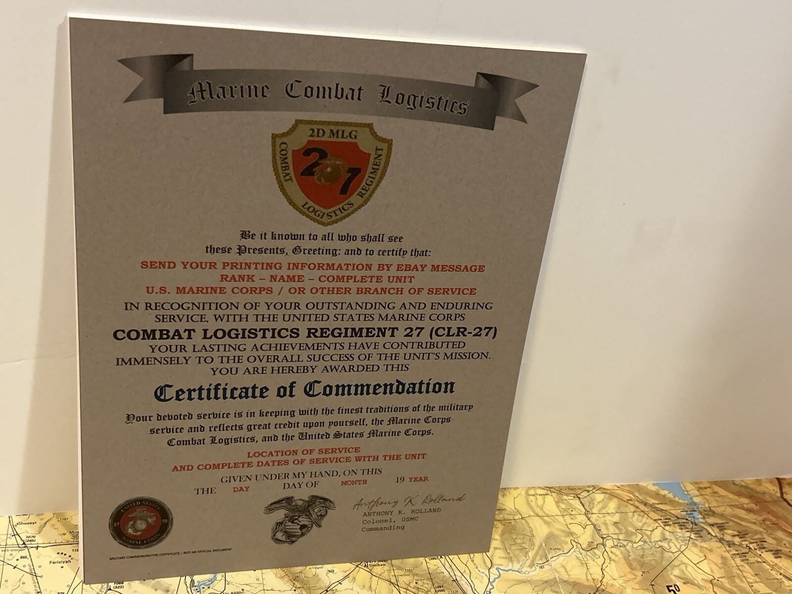 U.S.M.C. / COMBAT LOGISTICS REGIMENT 27 (CLR-27) CERTIFICATE OF COMMENDATION