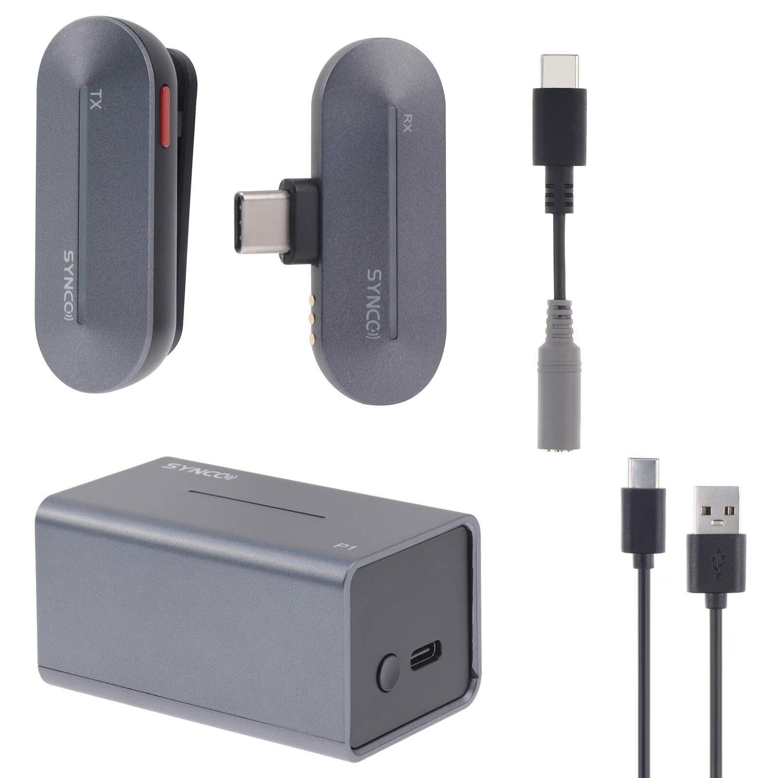SYNCO P1T Wireless Lavalier Microphone 2.4GHz with Charging Case for SmartPhone