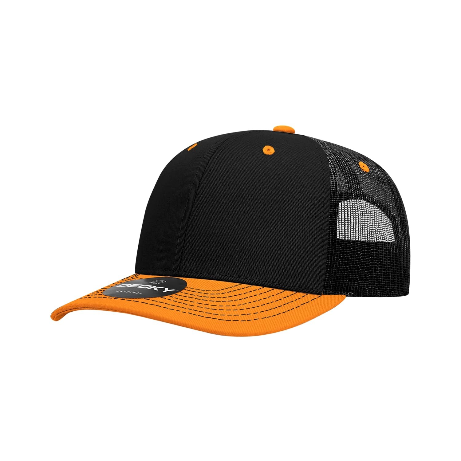 DECKY 6 Panel Mid Profile Structured Contra-Stitch One Size, Black / Orange