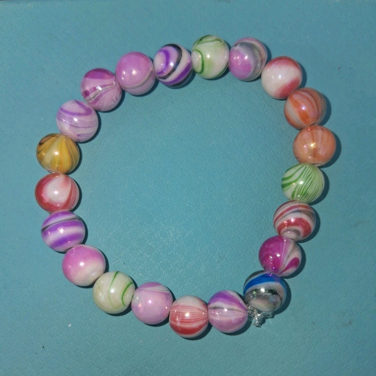 Multicolor Beaded Plastic Bracelet, Adjustable Tie Closure, Round Bohemian Style
