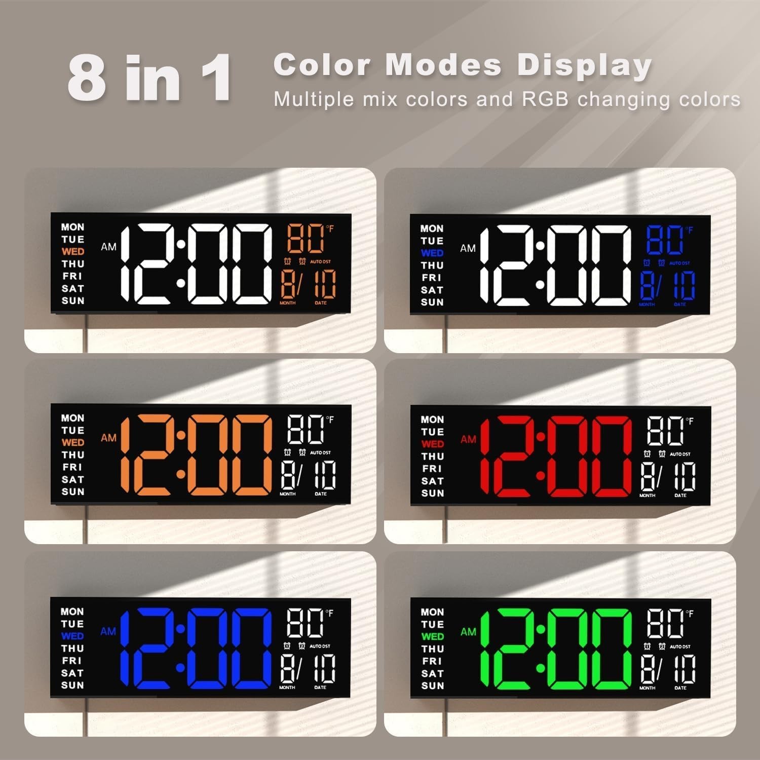 JALL 16" Large Digital Wall Mount Clock, Count Down Timer, Alarm, Big LED, RG...