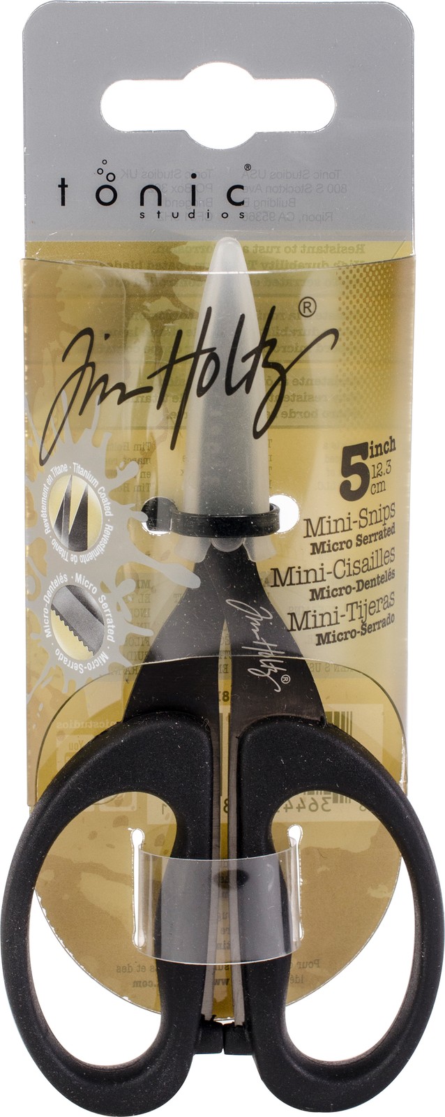 3 Pack - Tim Holtz Non-Stick Titanium Micro Serrated Mini Snips 5"-Black - 816